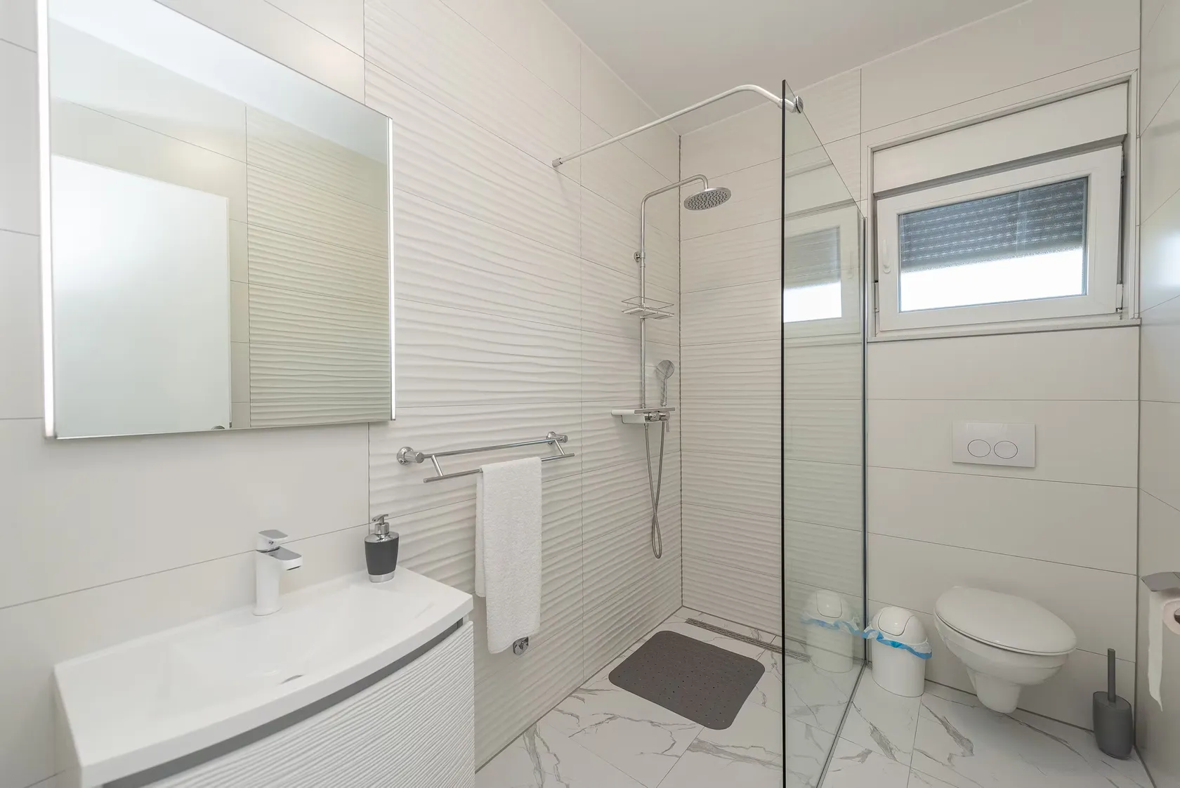 Modern walk-in rainfall shower